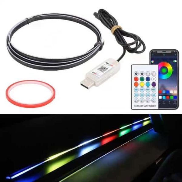LED Car Interior Light – USB RGB Neon Strip with App Control